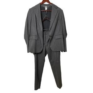 LES COPAINS Wool Blend Gray Metallic Striped Pant Suit Women US 14 / EU 50